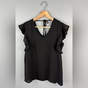 Soyaconcept Sheer Elegant Black Ruffle Sleeve Top